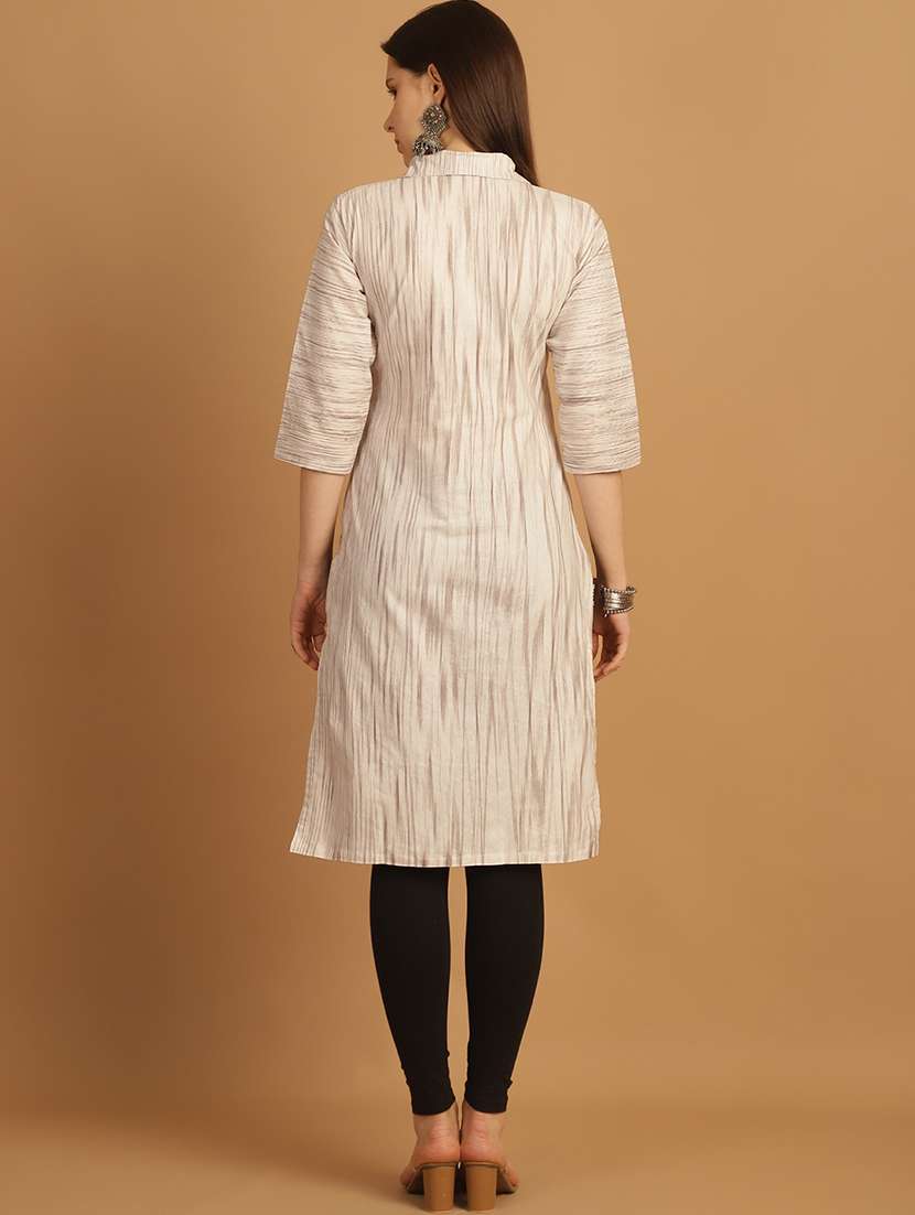 women self design three quarter sleeve straight kurta - 22033482 -  Standard Image - 4