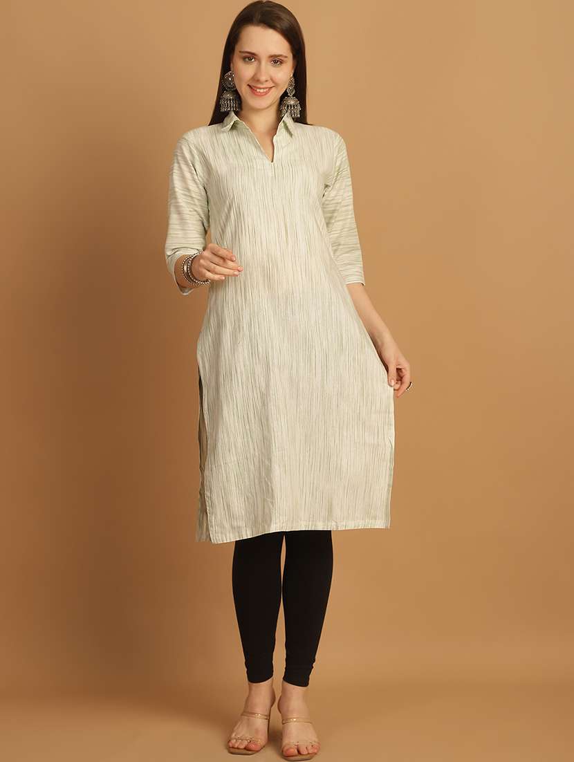 women self design three quarter sleeve straight kurta - 22033483 - Standard Image - 1