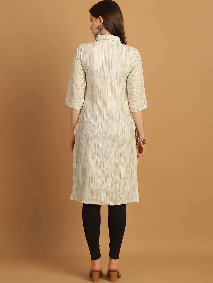 women self design three quarter sleeve straight kurta - 22033483 - Standard Image - 4