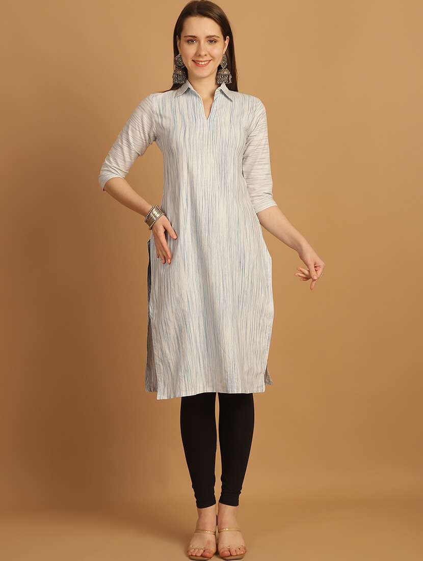 women self design three quarter sleeve straight kurta - 22033484 - Standard Image - 1