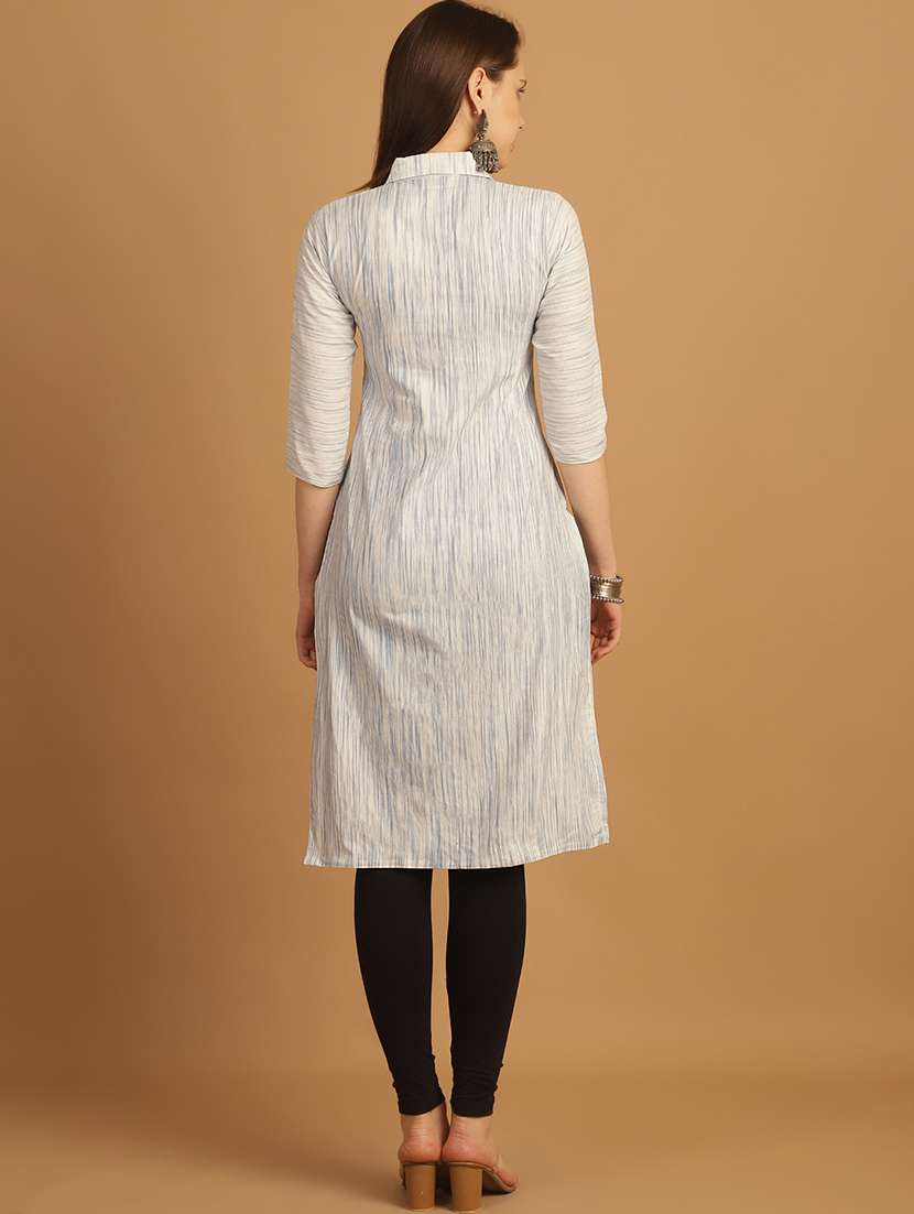 women self design three quarter sleeve straight kurta - 22033484 - Standard Image - 4