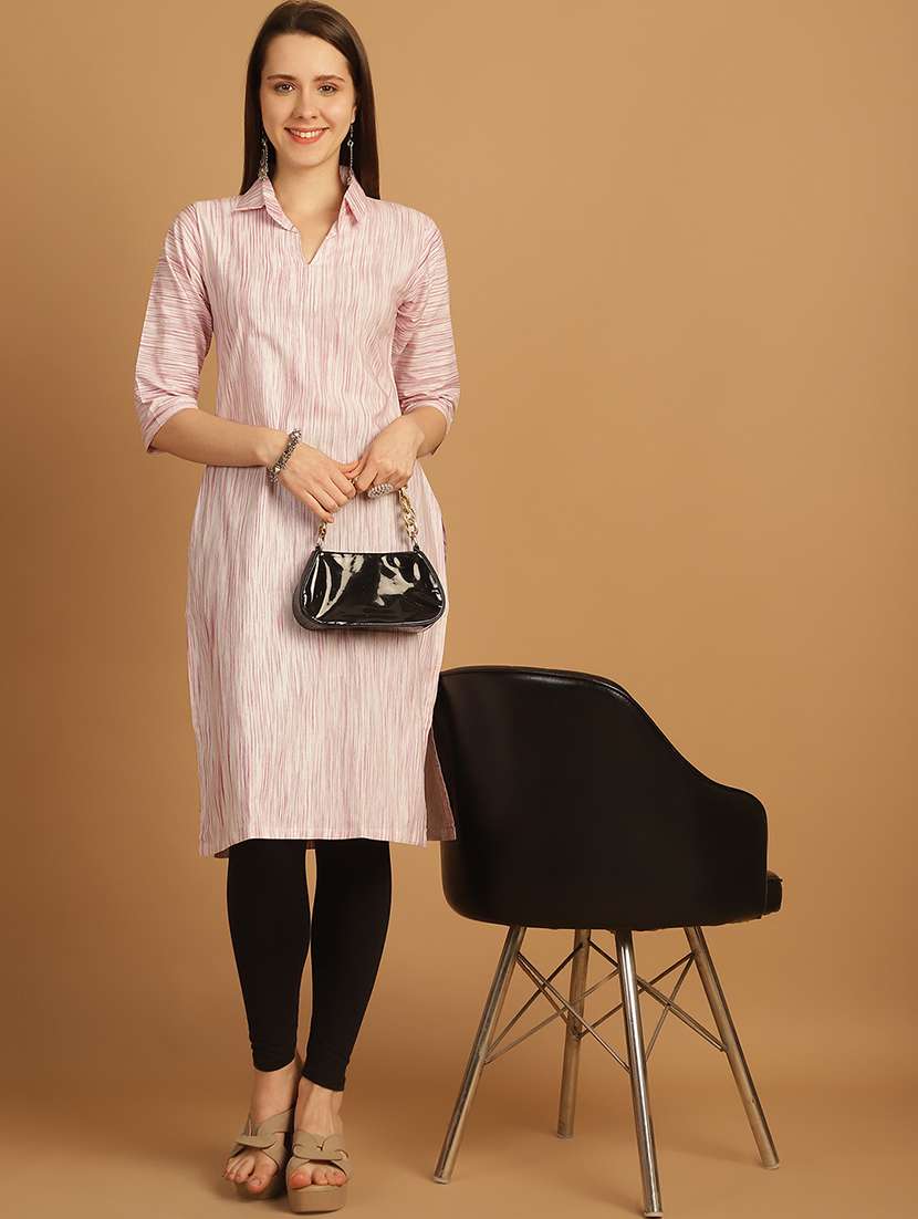 women self design three quarter sleeve straight kurta