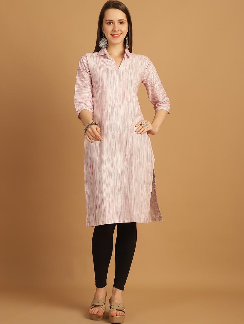 women self design three quarter sleeve straight kurta - 22033485 - Standard Image - 1