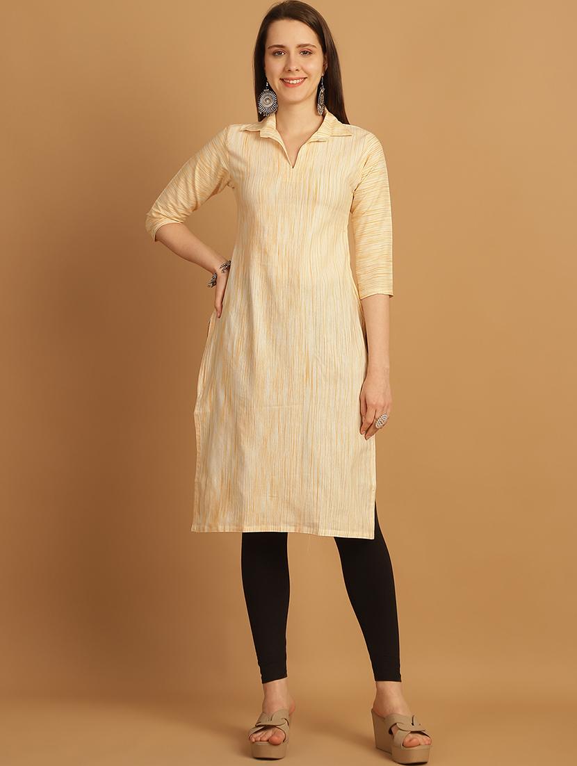 women self design three quarter sleeve straight kurta - 22033486 -  Standard Image - 1