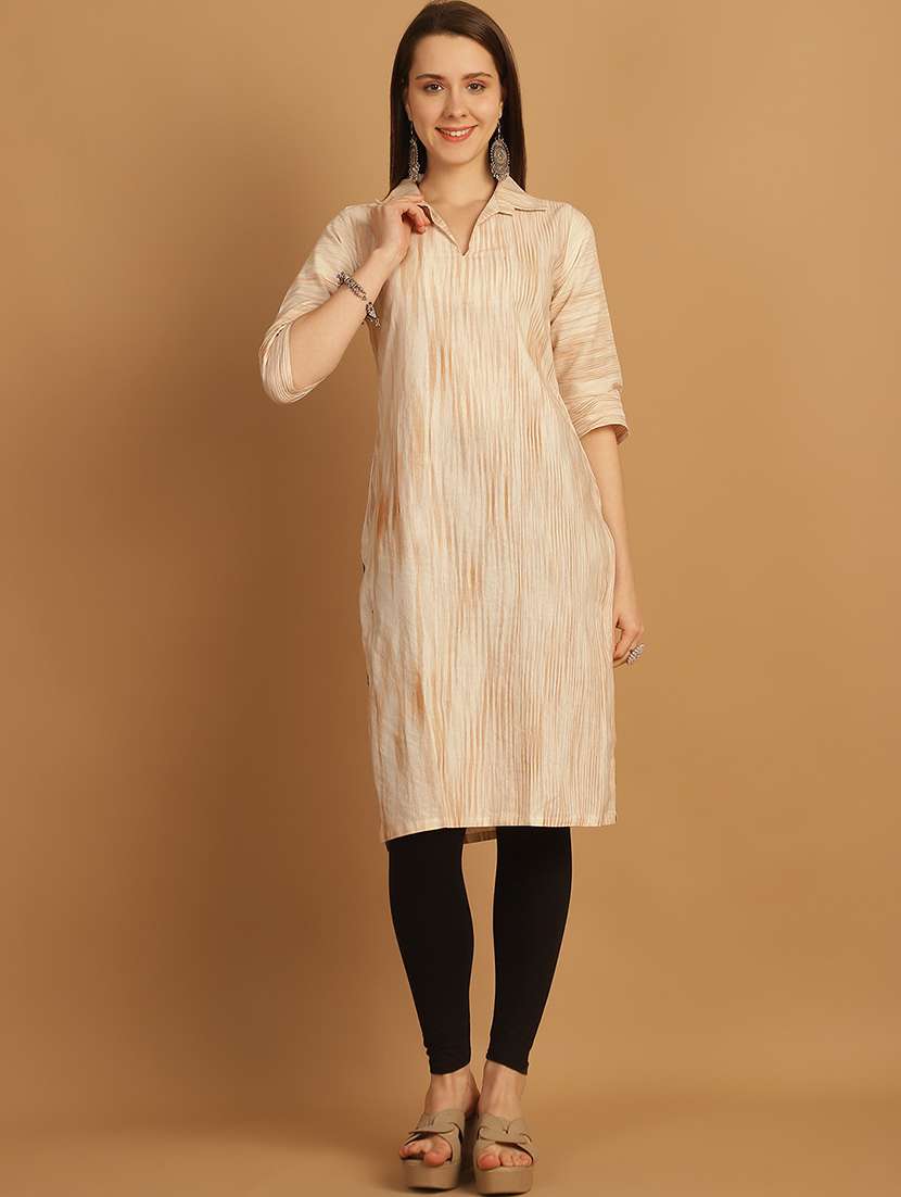 women self design three quarter sleeve straight kurta - 22033487 -  Standard Image - 1