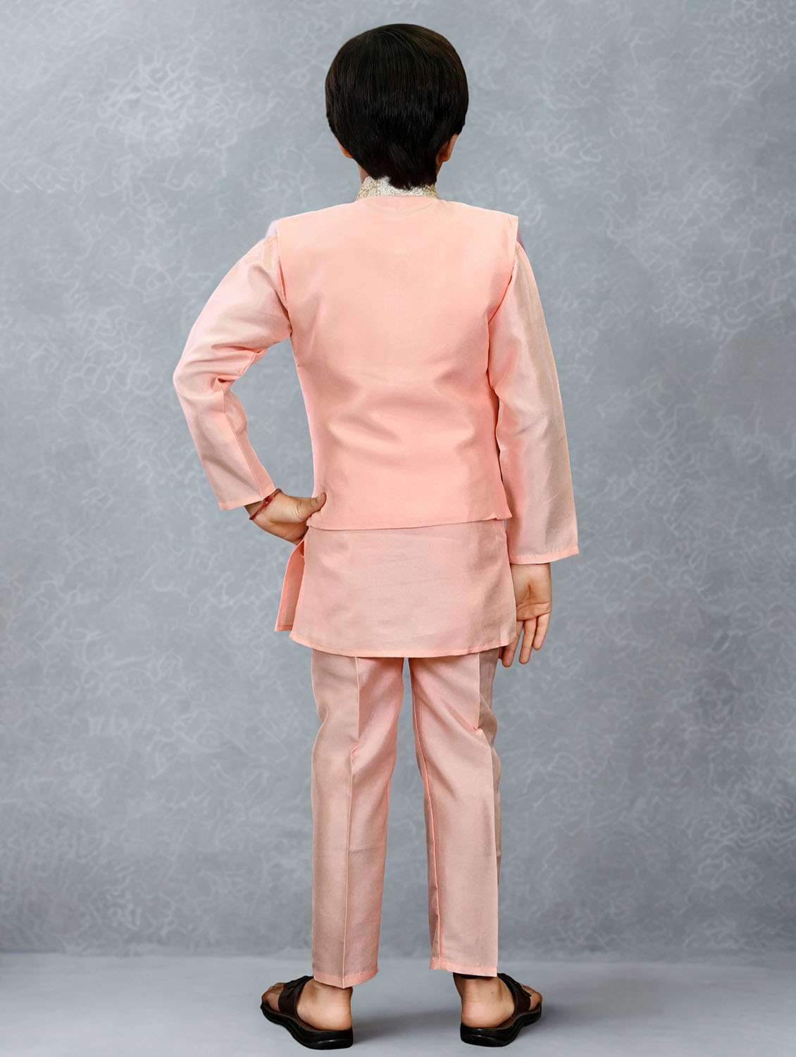 boys solid kurta and pyjama with embroidered nehru jacket - 22033574 - Standard Image - 4