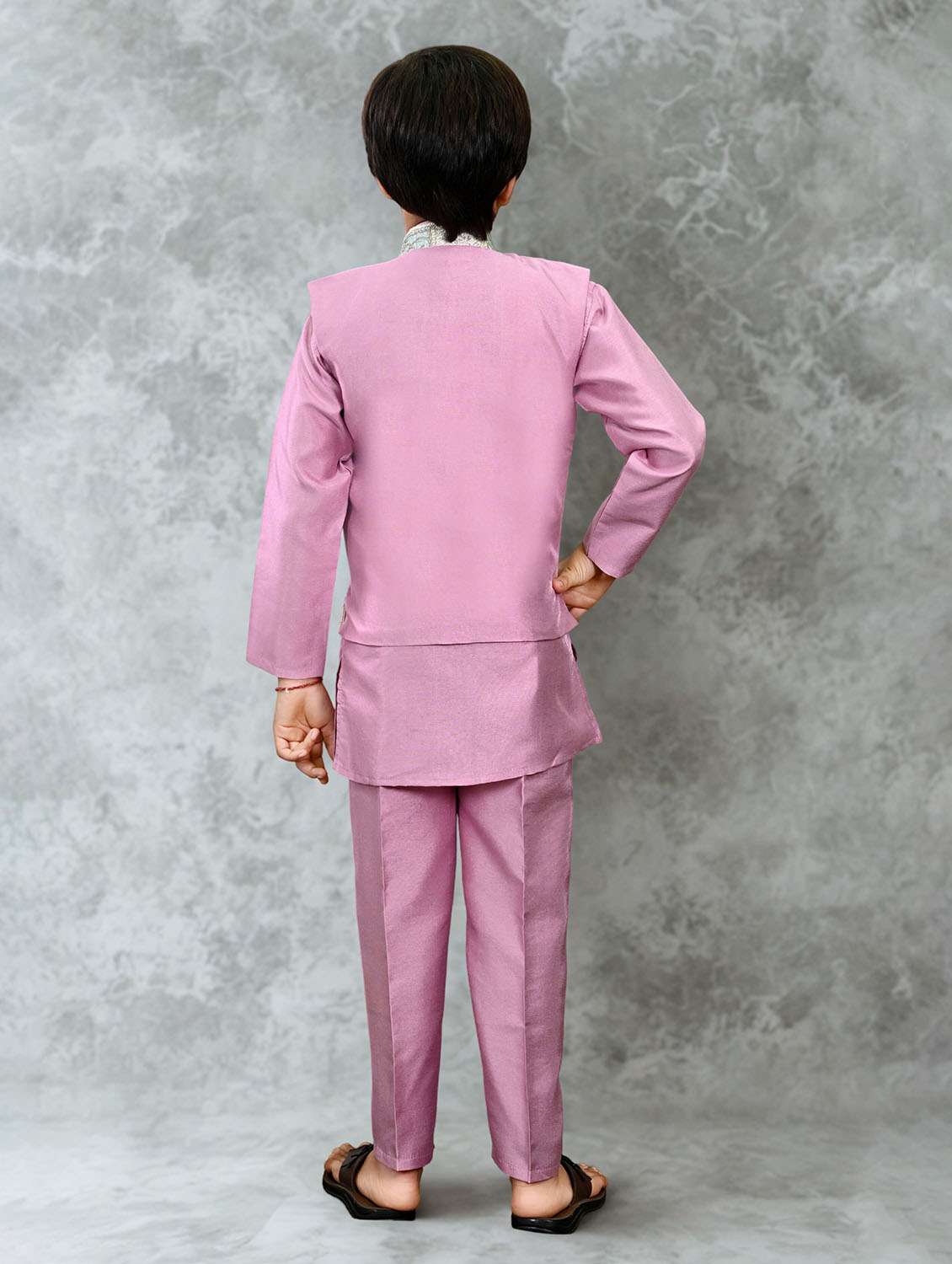 boys solid kurta and pyjama with embroidered nehru jacket  - 22033575 -  Standard Image - 4