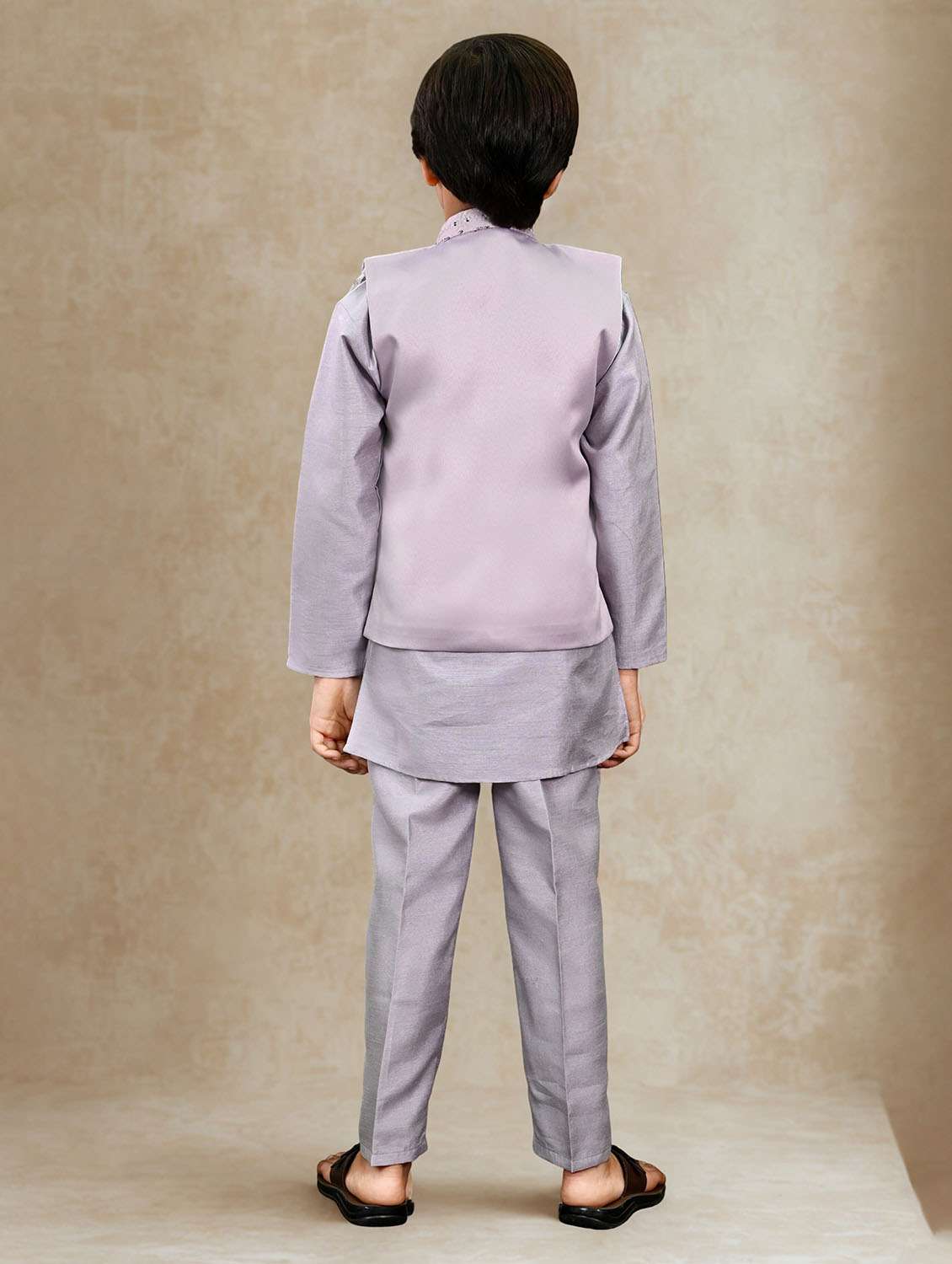 boys solid kurta and pyjama with embroidered nehru jacket  - 22033578 -  Standard Image - 4