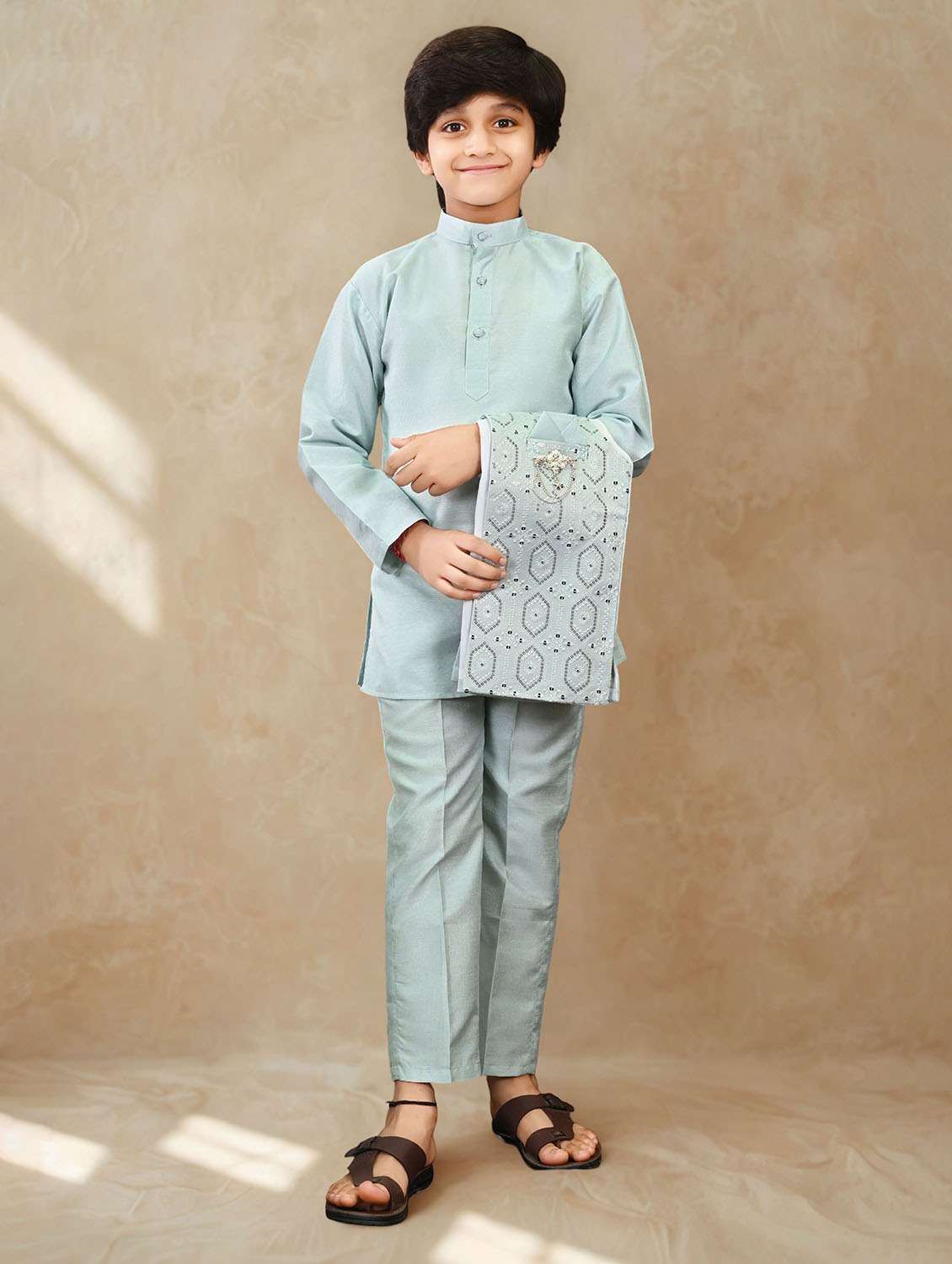 boys solid kurta and pyjama with embroidered nehru jacket  - 22033579 -  Standard Image - 4