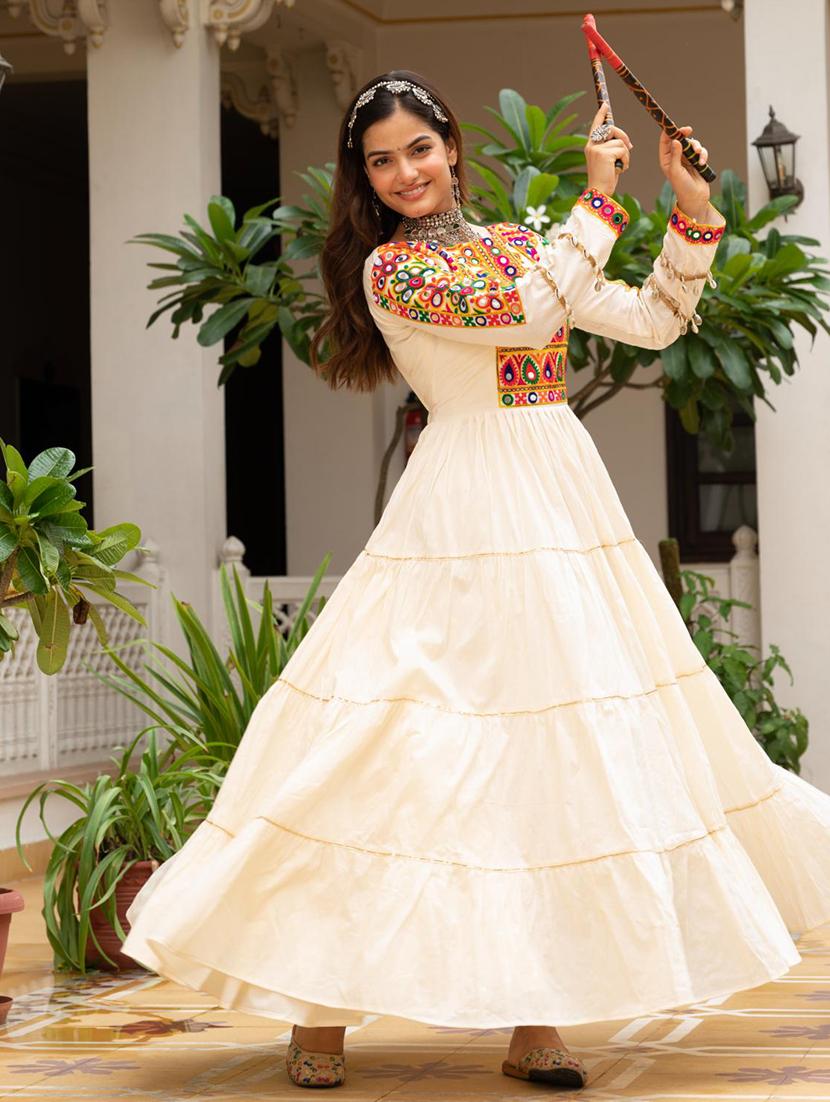 women embroidered long sleeve tiered ethnic dress - 22033582 - Standard Image - 1