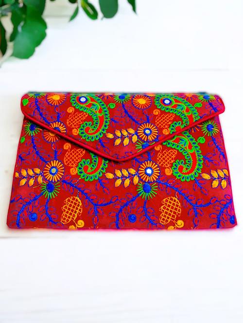 ethnic embroidery velvet clutch with flap closure - 22033583 - Standard Image - 0