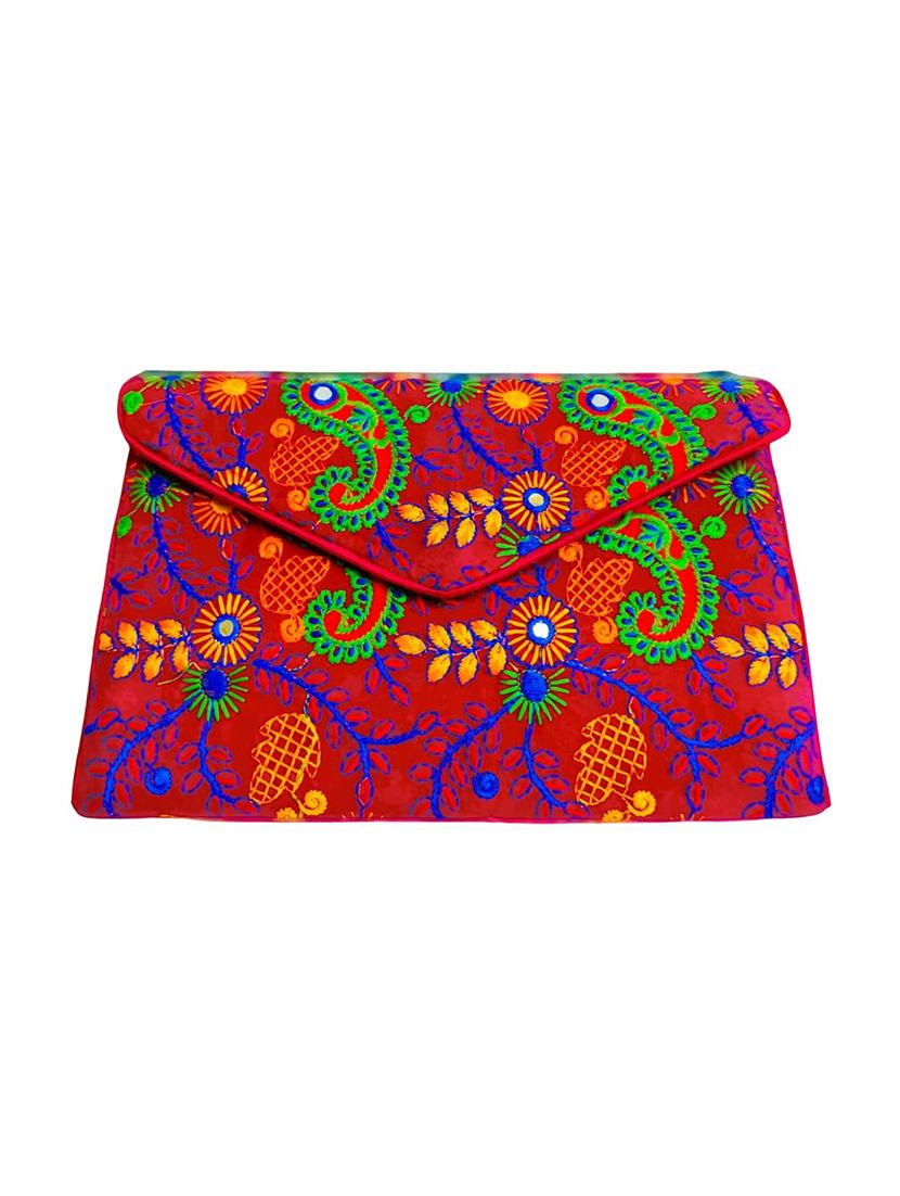 ethnic embroidery velvet clutch with flap closure - 22033583 -  Standard Image - 1