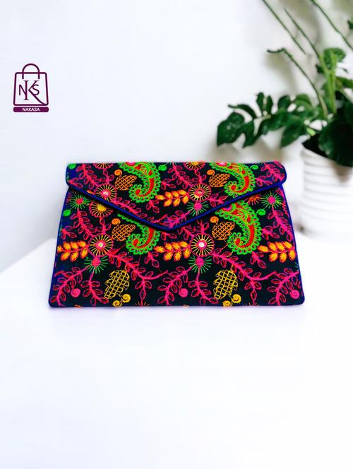 blue embroidery velvet ethnic clutch with flap - 22033586 -  Standard Image - 0