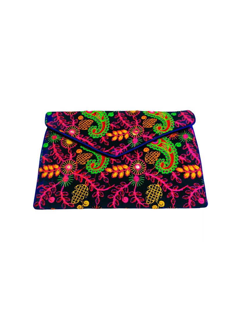 blue embroidery velvet ethnic clutch with flap - 22033586 -  Standard Image - 1