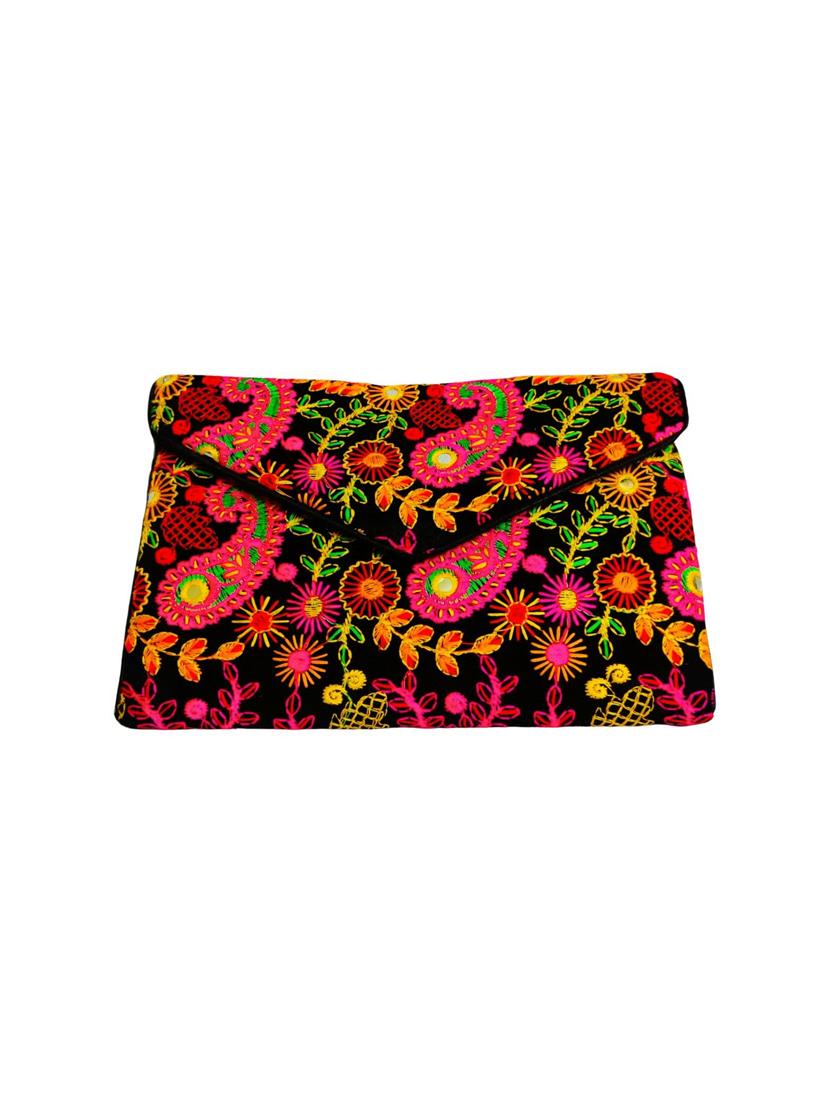 black velvet embroidery clutch with flap closure - 22033587 - Standard Image - 1