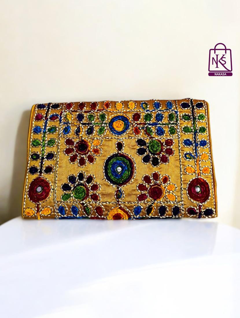 black velvet embroidery clutch with flap closure - 22033588 - Standard Image - 1