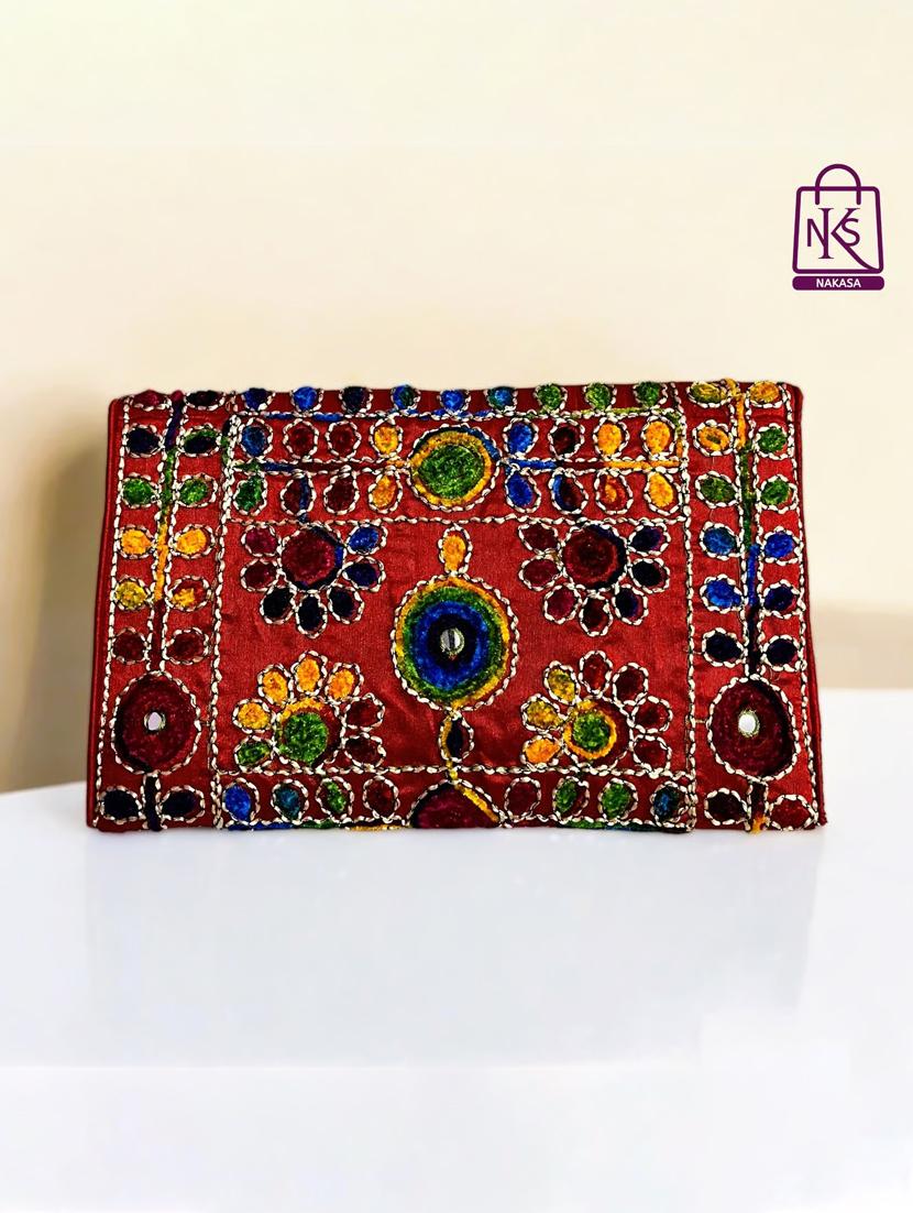 women velvet embroidery clutch with flap closure - 22033589 - Standard Image - 1