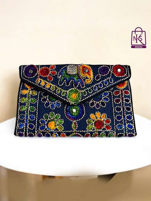 women velvet embroidery clutch with flap closure - 22033590 -  Standard Image - 0