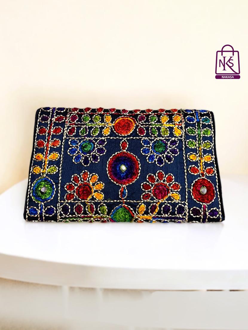 women velvet embroidery clutch with flap closure - 22033590 - Standard Image - 1