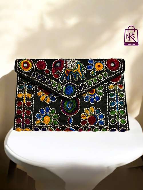 women velvet embroidery clutch with flap closure - 22033591 -  Standard Image - 0