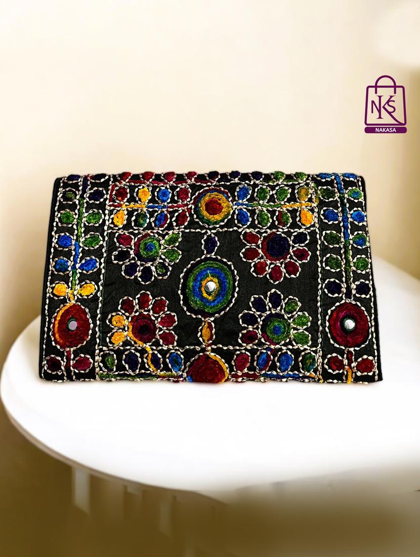 women velvet embroidery clutch with flap closure - 22033591 - Standard Image - 1