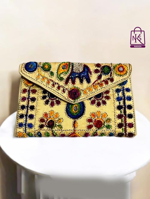 women velvet embroidery clutch with flap closure - 22033592 - Standard Image - 0