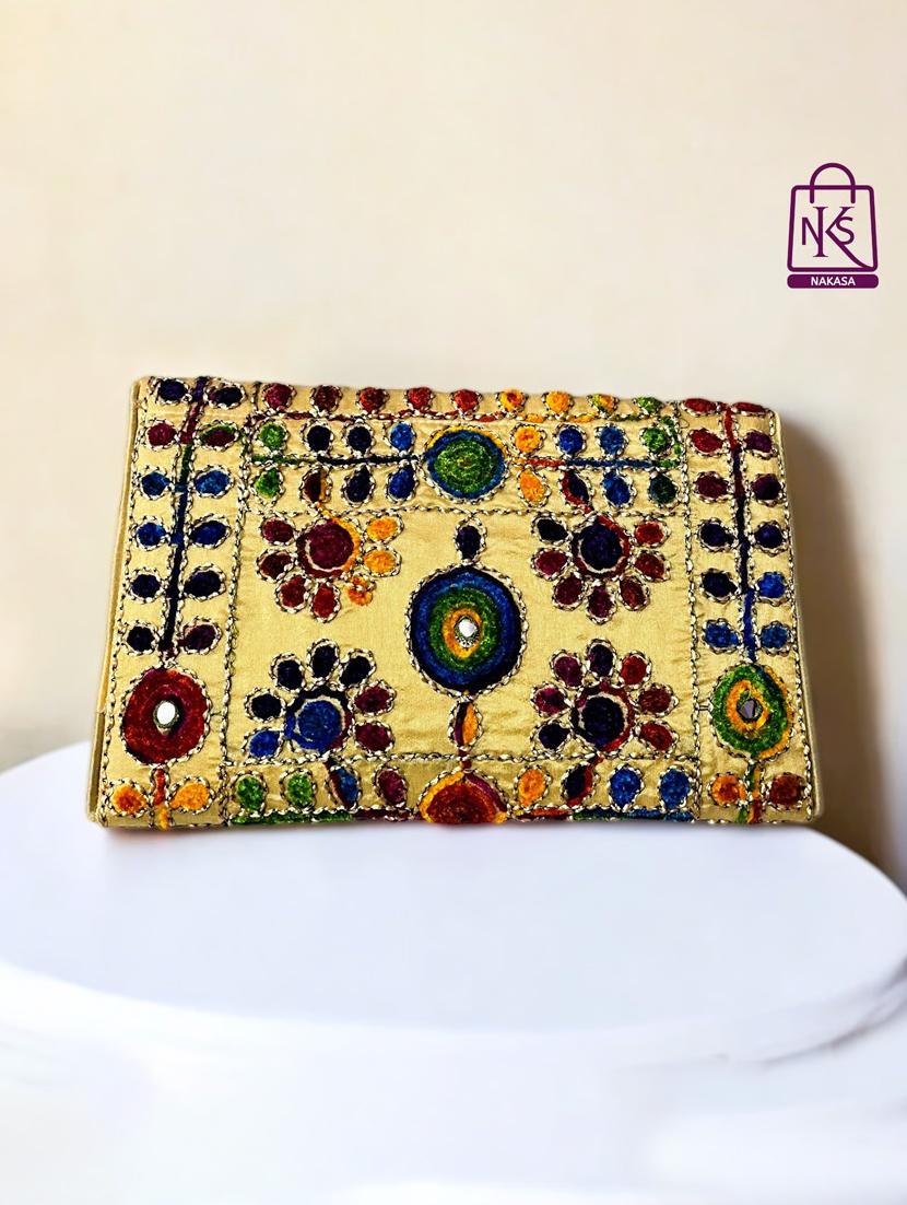 women velvet embroidery clutch with flap closure - 22033592 - Standard Image - 1