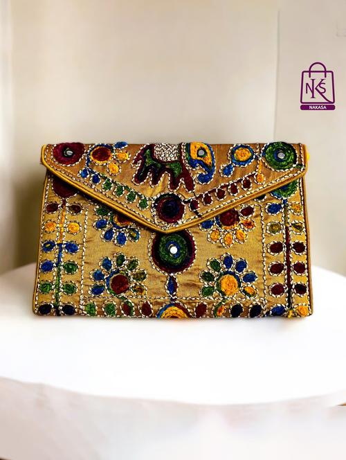 women velvet embroidery clutch with flap closure - 22033593 - Standard Image - 0