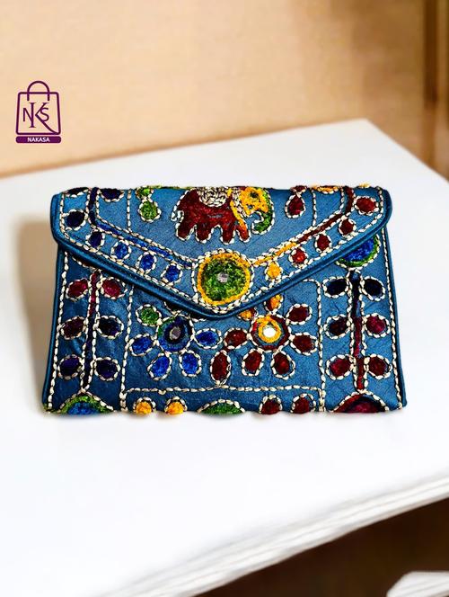 women velvet embroidery clutch with flap closure - 22033594 - Standard Image - 0