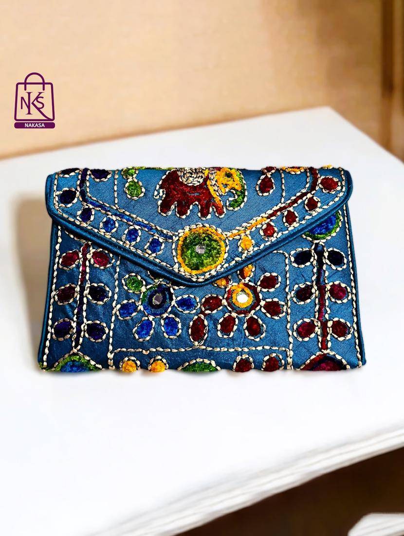 women velvet embroidery clutch with flap closure - 22033594 - Zoom Image - 0