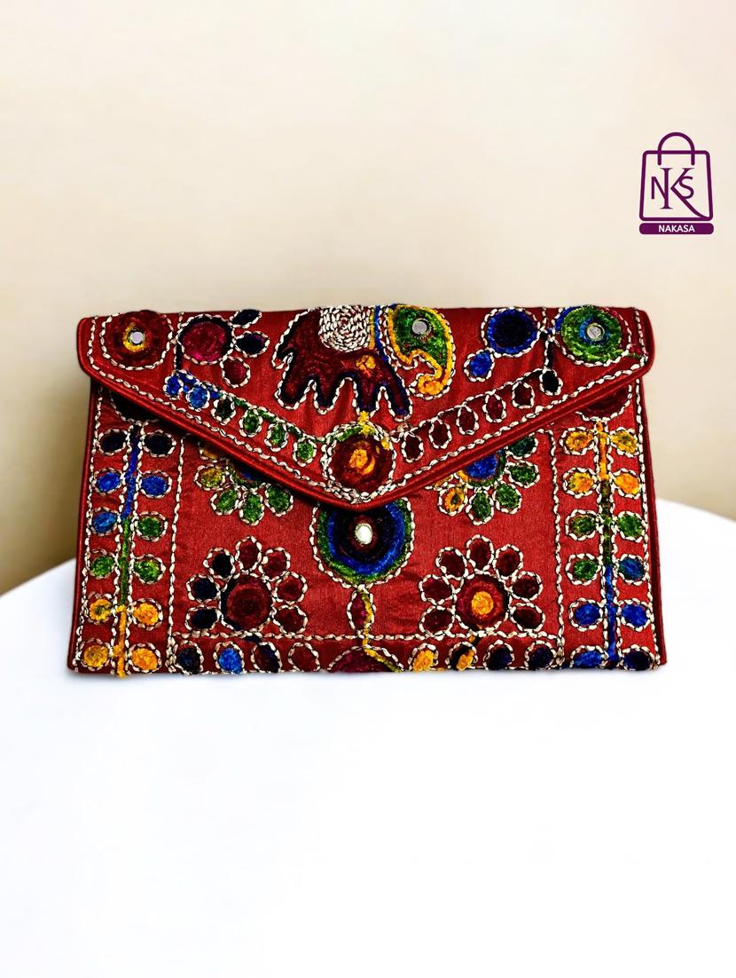 women velvet embroidery clutch with flap closure - 22033596 - Zoom Image - 0