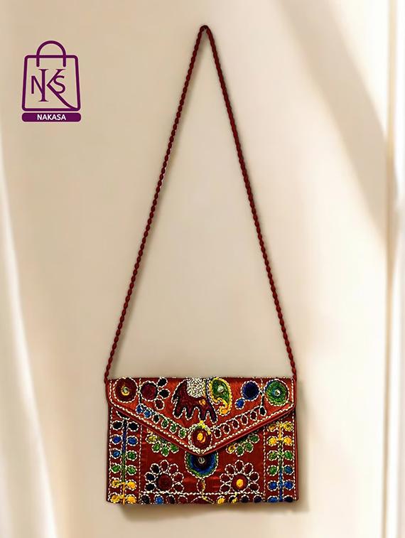 women velvet embroidery clutch with flap closure - 22033596 - Standard Image - 1