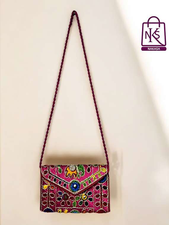 women velvet embroidery clutch with flap closure - 22033597 - Standard Image - 1