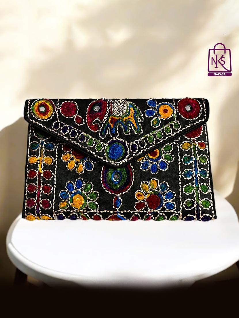 women velvet embroidery clutch with flap closure - 22033598 - Zoom Image - 0