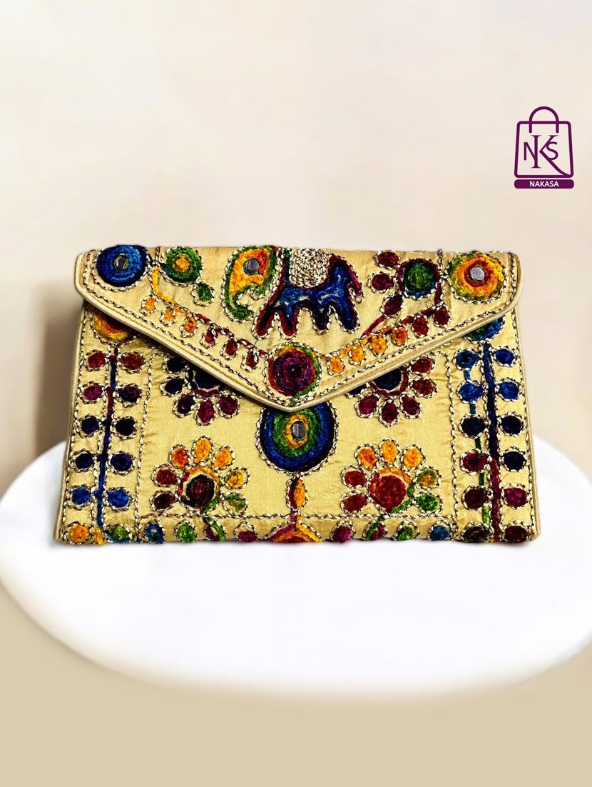 women velvet embroidery clutch with flap closure - 22033599 - Zoom Image - 0