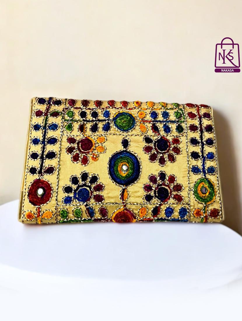 women velvet embroidery clutch with flap closure - 22033599 - Standard Image - 1