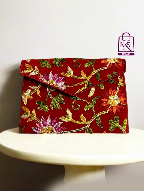 women velvet embroidery clutch with flap closure - 22033600 - Standard Image - 0