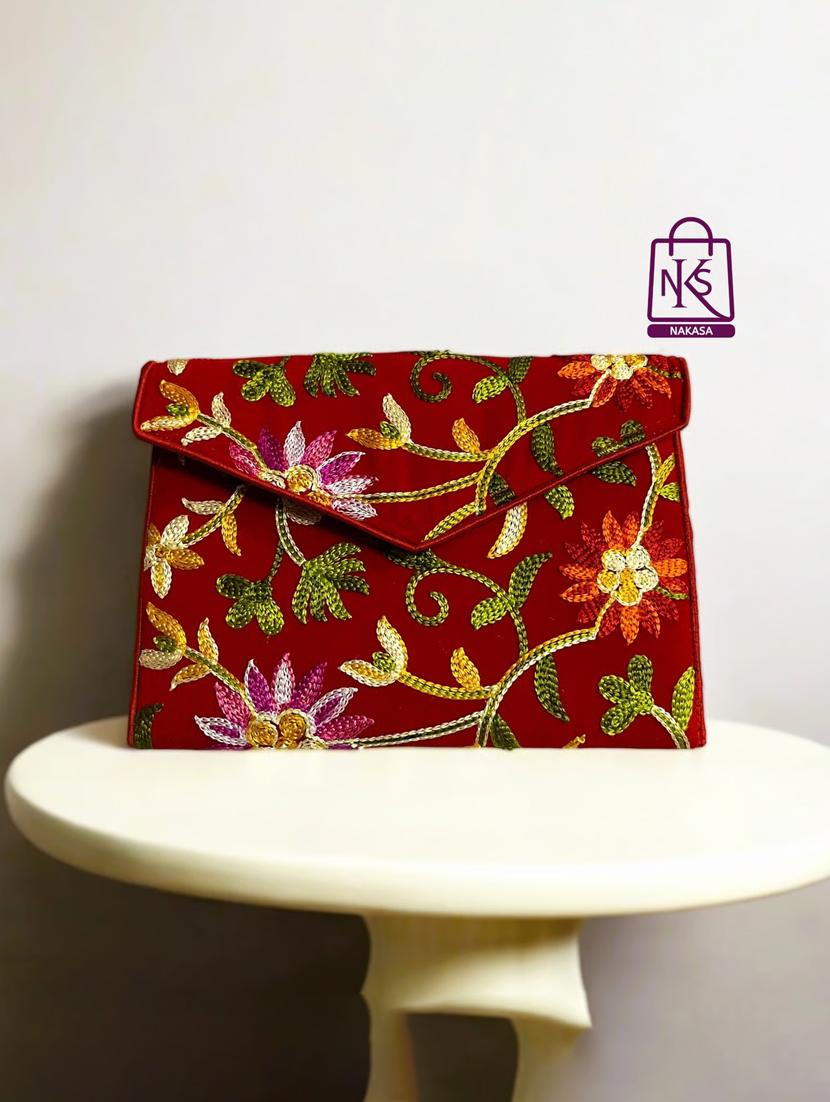 women velvet embroidery clutch with flap closure - 22033600 - Standard Image - 1