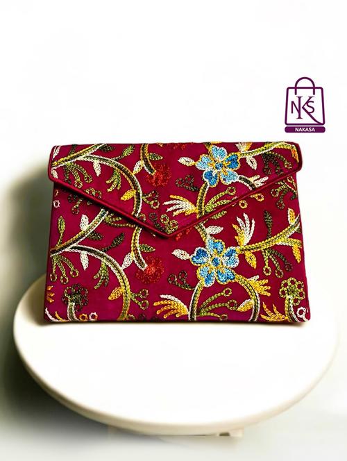 women velvet embroidery clutch with flap closure - 22033601 - Standard Image - 0