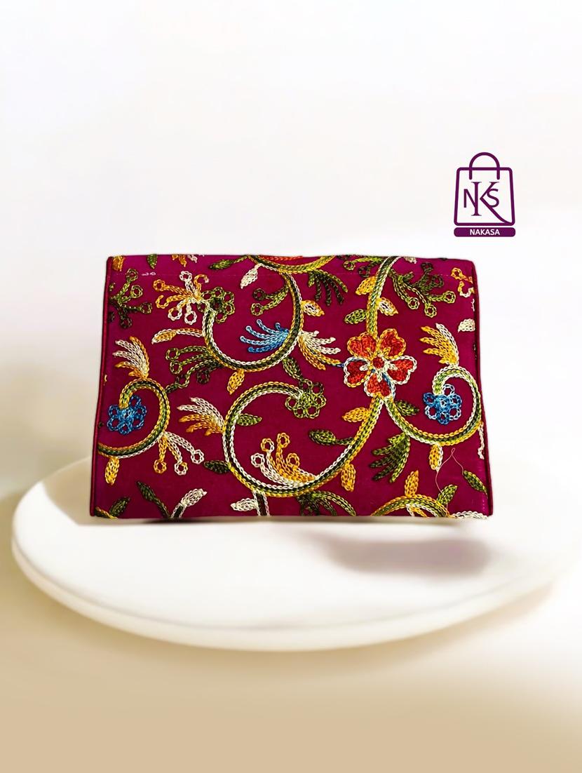 women velvet embroidery clutch with flap closure - 22033601 - Standard Image - 1