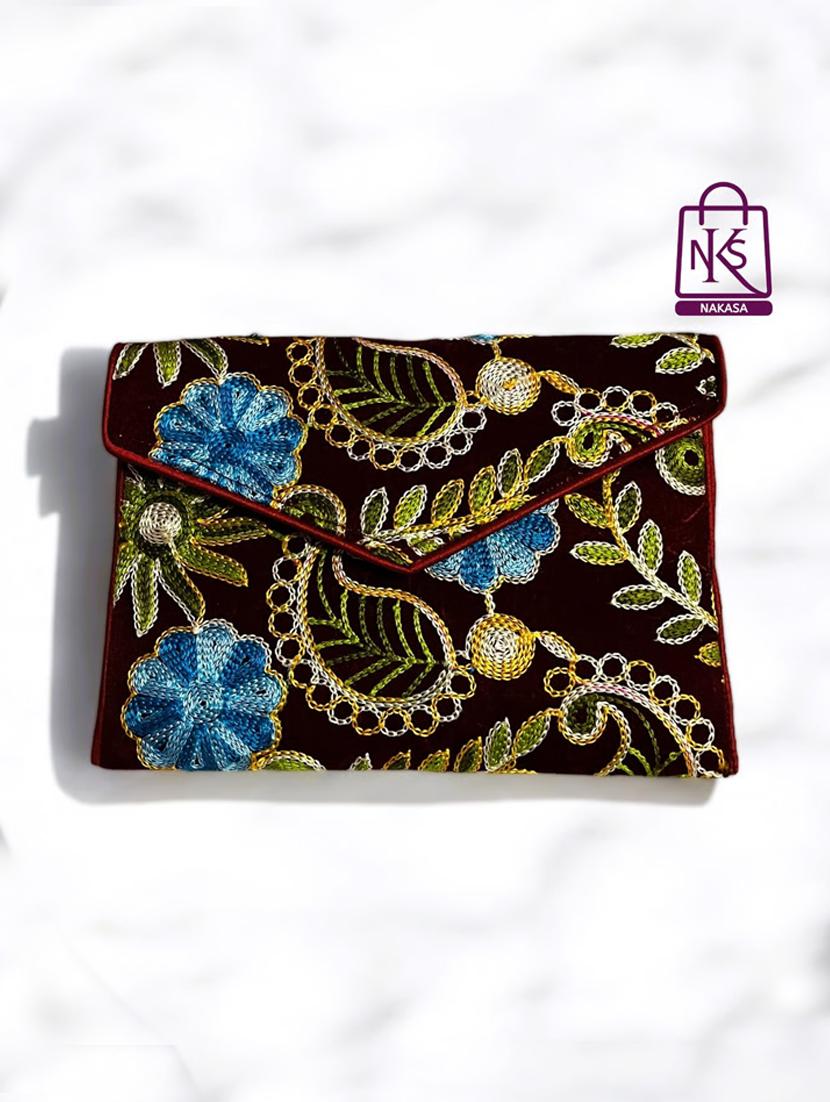 women velvet embroidery clutch with flap closure - 22033602 - Zoom Image - 0