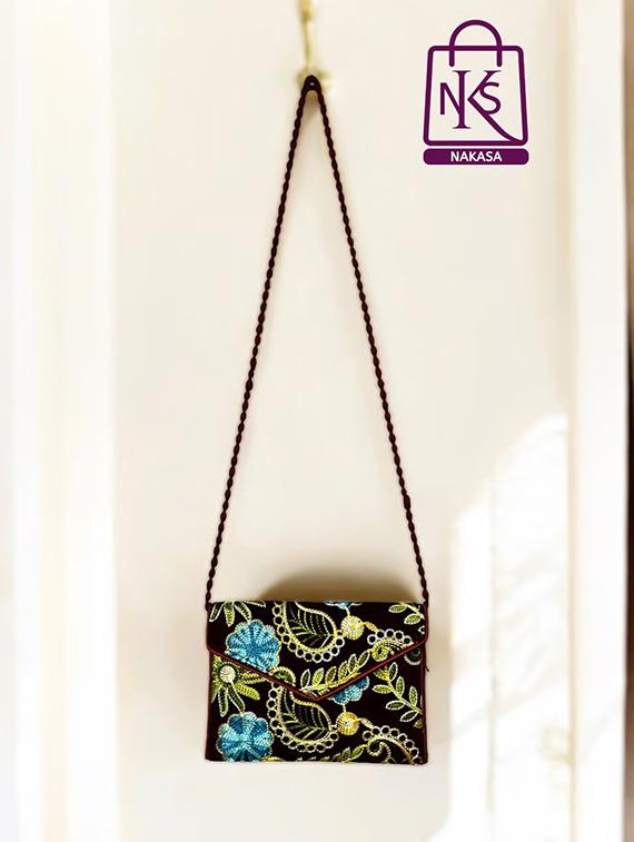 women velvet embroidery clutch with flap closure - 22033602 - Standard Image - 1