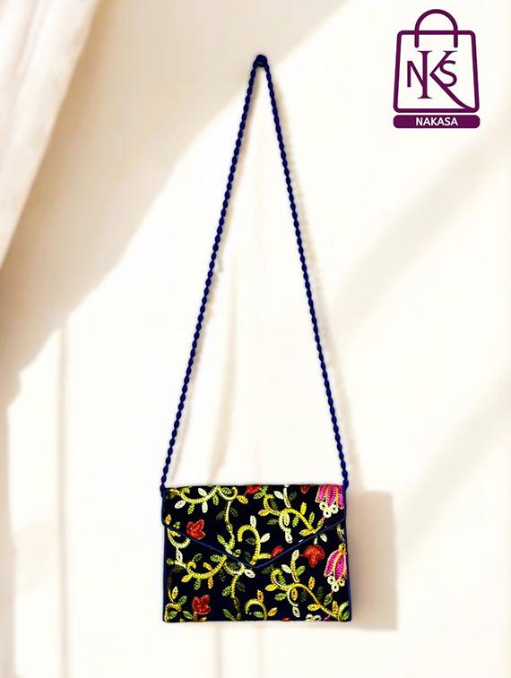 women velvet embroidery clutch with flap closure - 22033603 - Standard Image - 1