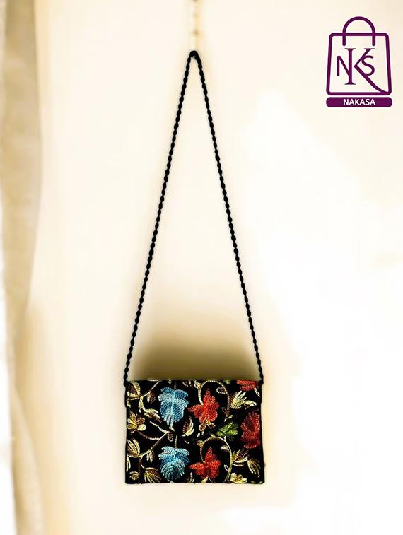 women velvet embroidery clutch with flap closure - 22033604 - Standard Image - 1