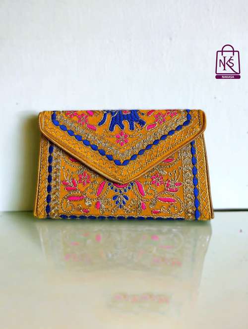 women velvet embroidery clutch with flap closure - 22033606 -  Standard Image - 0