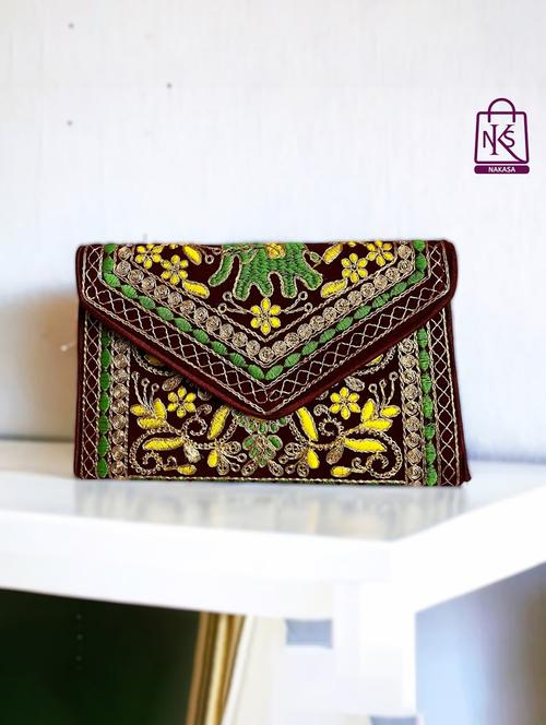 women velvet embroidery clutch with flap closure - 22033608 -  Standard Image - 0