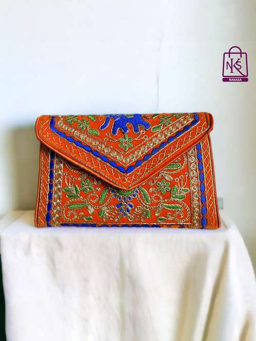 women velvet embroidery clutch with flap closure - 22033609 - Standard Image - 0