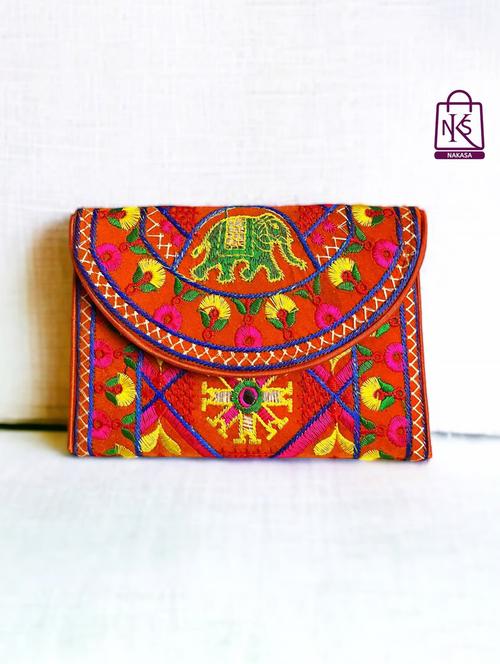 women velvet embroidery clutch with flap closure - 22033610 - Standard Image - 0