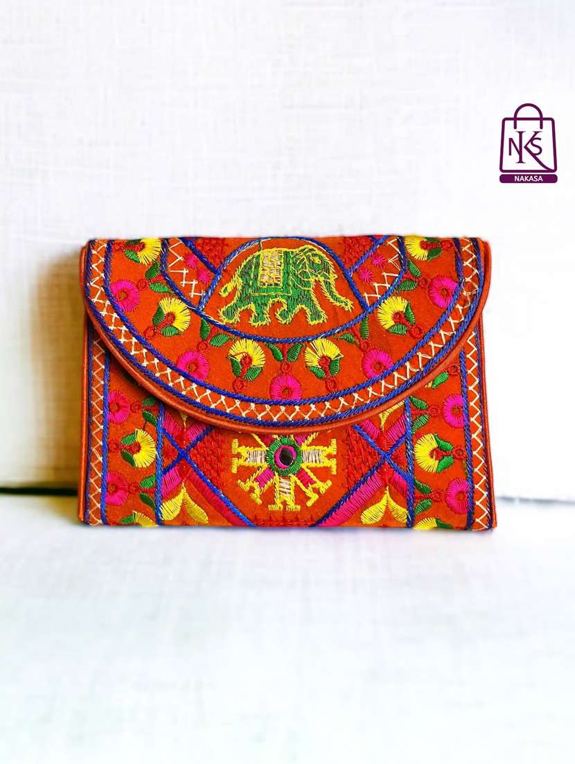 women velvet embroidery clutch with flap closure - 22033610 - Zoom Image - 0