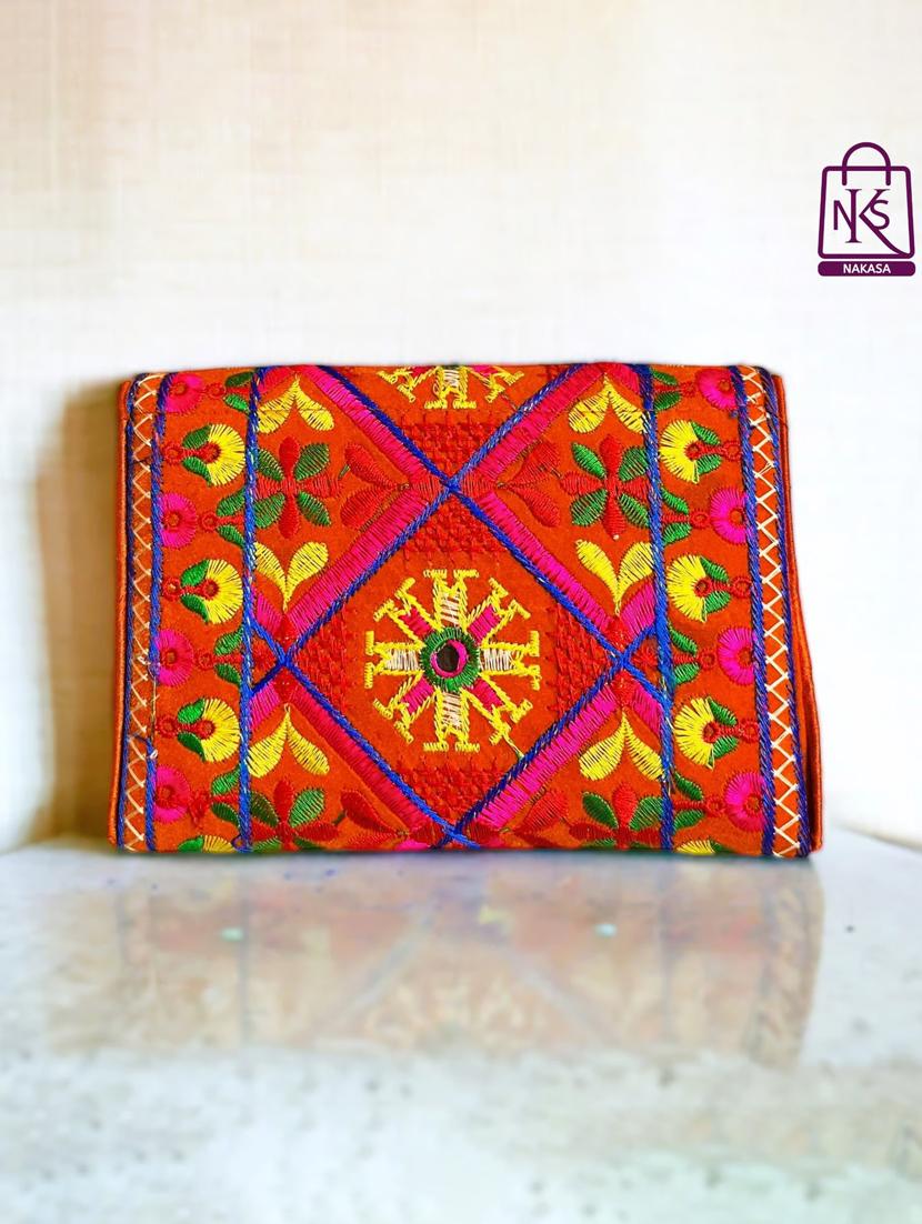 women velvet embroidery clutch with flap closure - 22033610 - Standard Image - 1